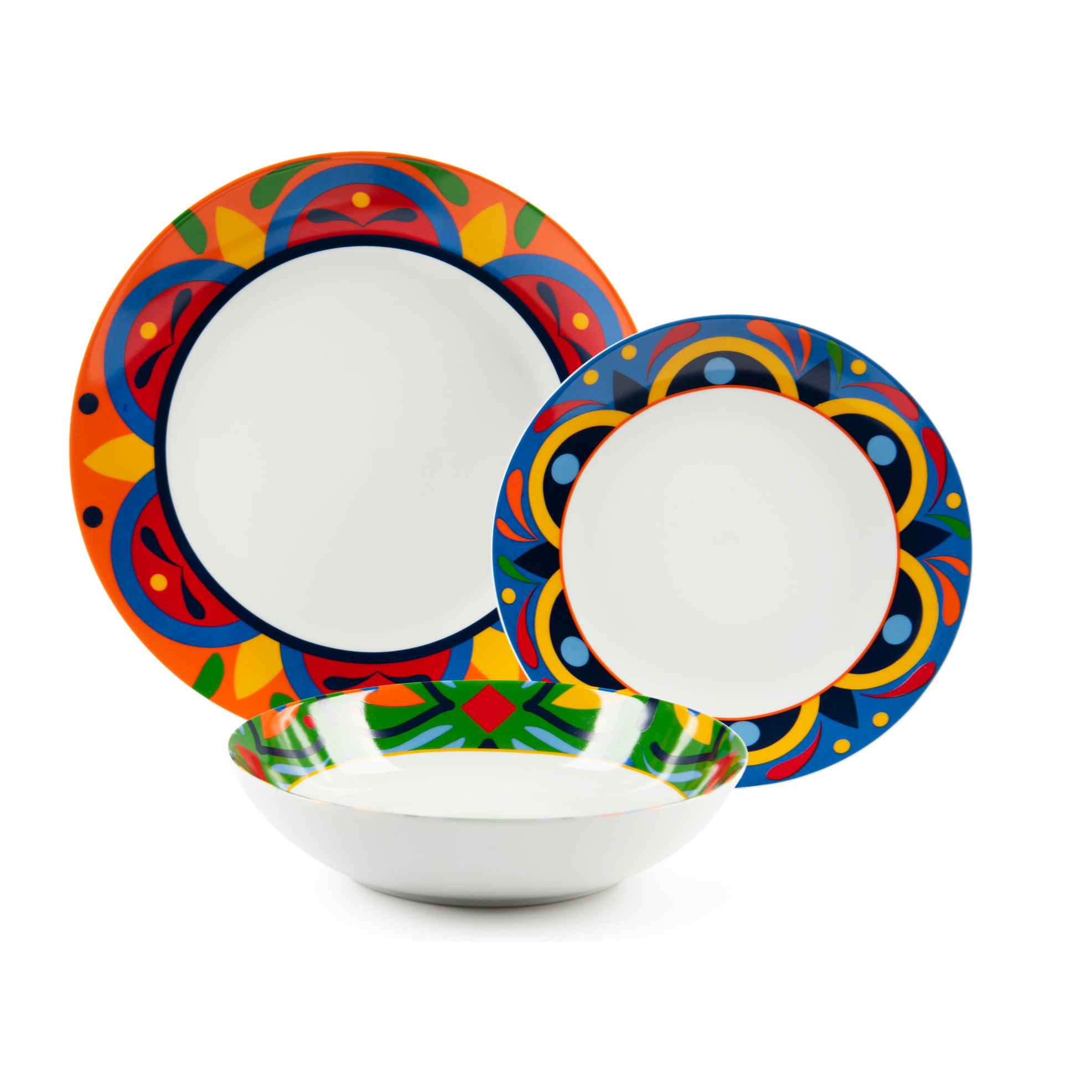 Service assiettes 12 pièces Excelsa – Cancun, Porcelaine Multicolore