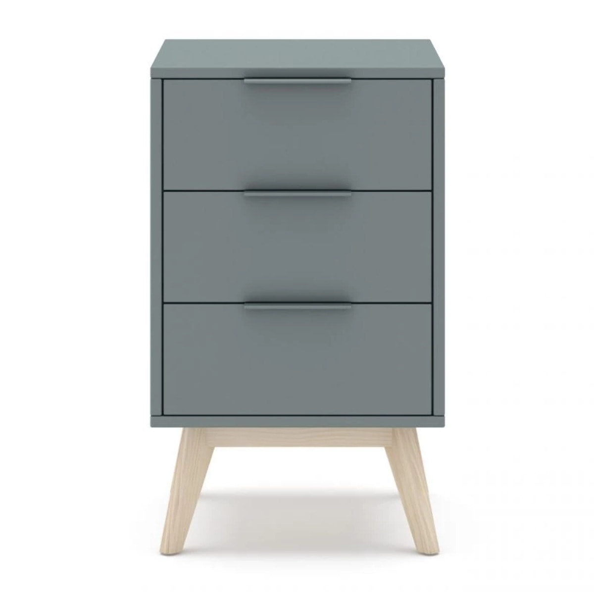 Mesita de noche de 3 cajones y patas en verde salvia y oak soft 40x65,5 cm Numa Verde Salvia - Oak Soft