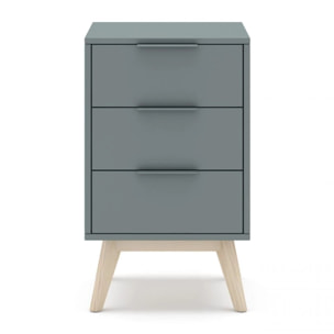 Mesita de noche de 3 cajones y patas en verde salvia y oak soft 40x65,5 cm Numa Verde Salvia - Oak Soft