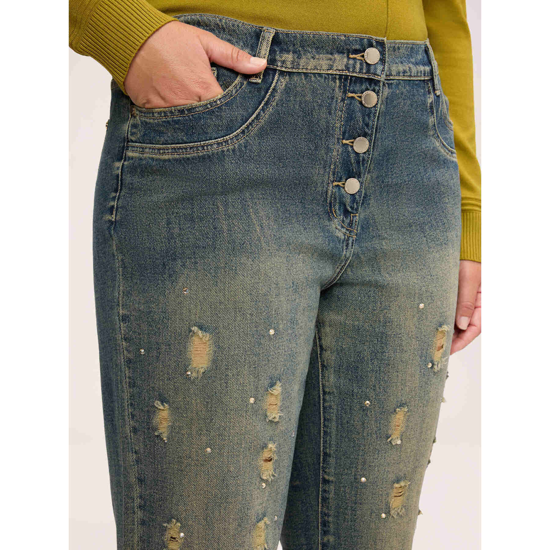 Fiorella Rubino - Jeans Barrel effetto stone washed - Blu