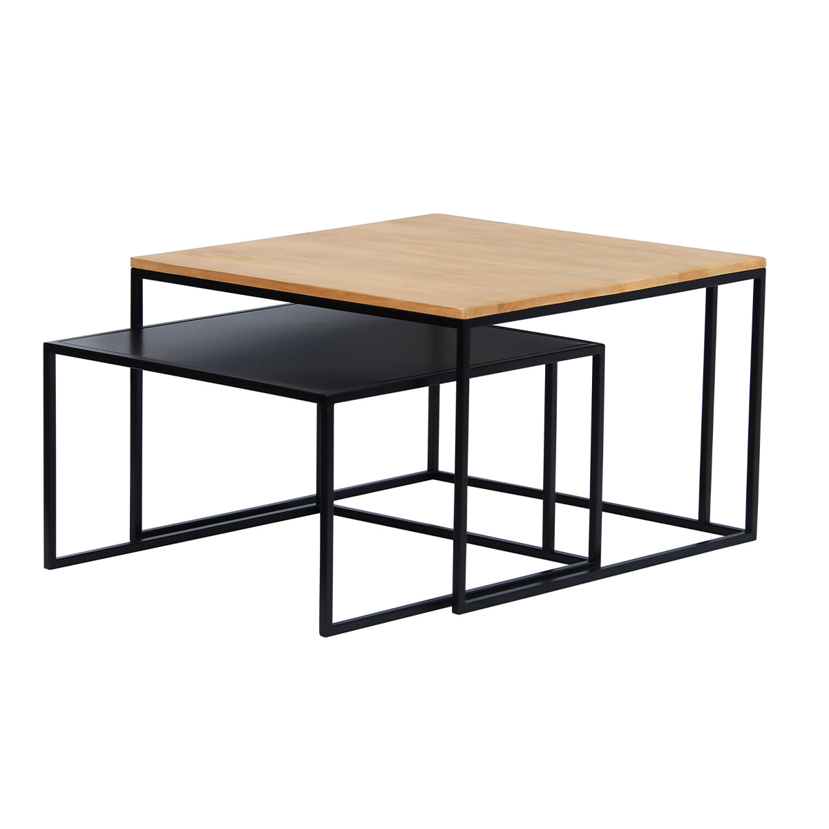 Tables basses gigognes carrées bois manguier massif et métal noir (lot de 2) TAHL