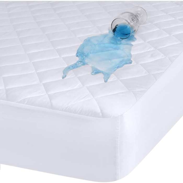 Protege Matelas 100% Polyester 205gsm Matelasse Impermeable Respirant Blanc