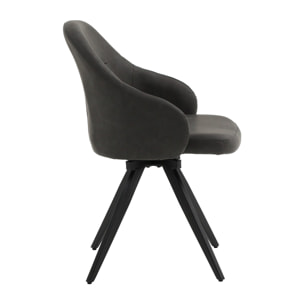 Set di 4 sedie girevoli COVENT in similpelle antracite e gambe in metallo nero, con braccioli