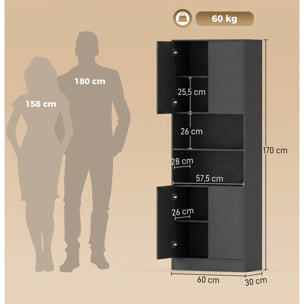 Buffet haut effet bois noir 4 portes 2 étagères 2 niches