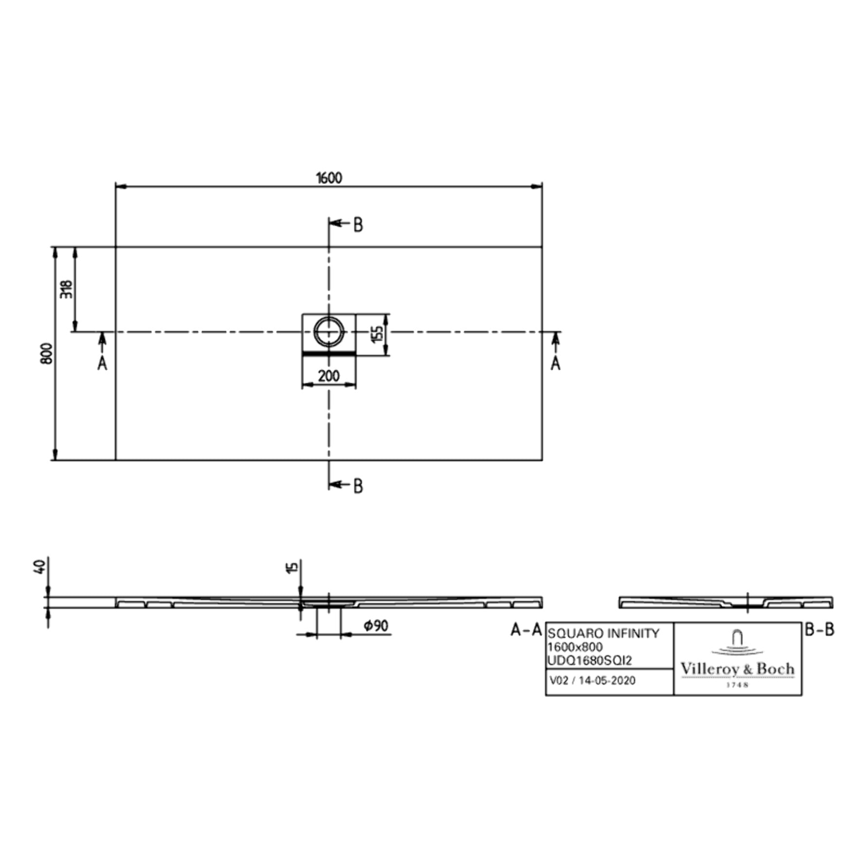 Receveur antidérapant Squaro Infinity quaryl gris anthracite