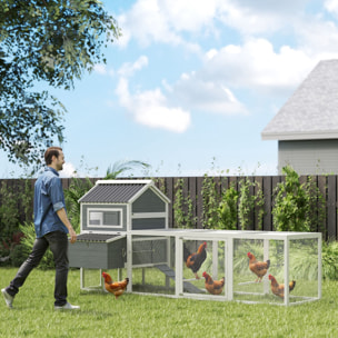 Gallinero para Exterior Gallinero de Madera Jaula Grande para 10-15 Gallinas con Columpio Perchas Bandeja Extraíble y Rampa 315,5x150,5x140,5 cm Gris