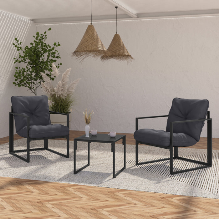 Salon de jardin Tropéa 2 places avec coussins gris