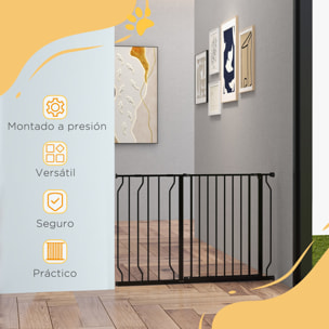 Barrera de Seguridad para Perros Extensible 75-115 cm para Puertas y Escaleras Puerta de Seguridad Apertura en Dos Sentidos y Solo una Mano Extensiones Montaje a Presión y Doble Bloqueo Negro