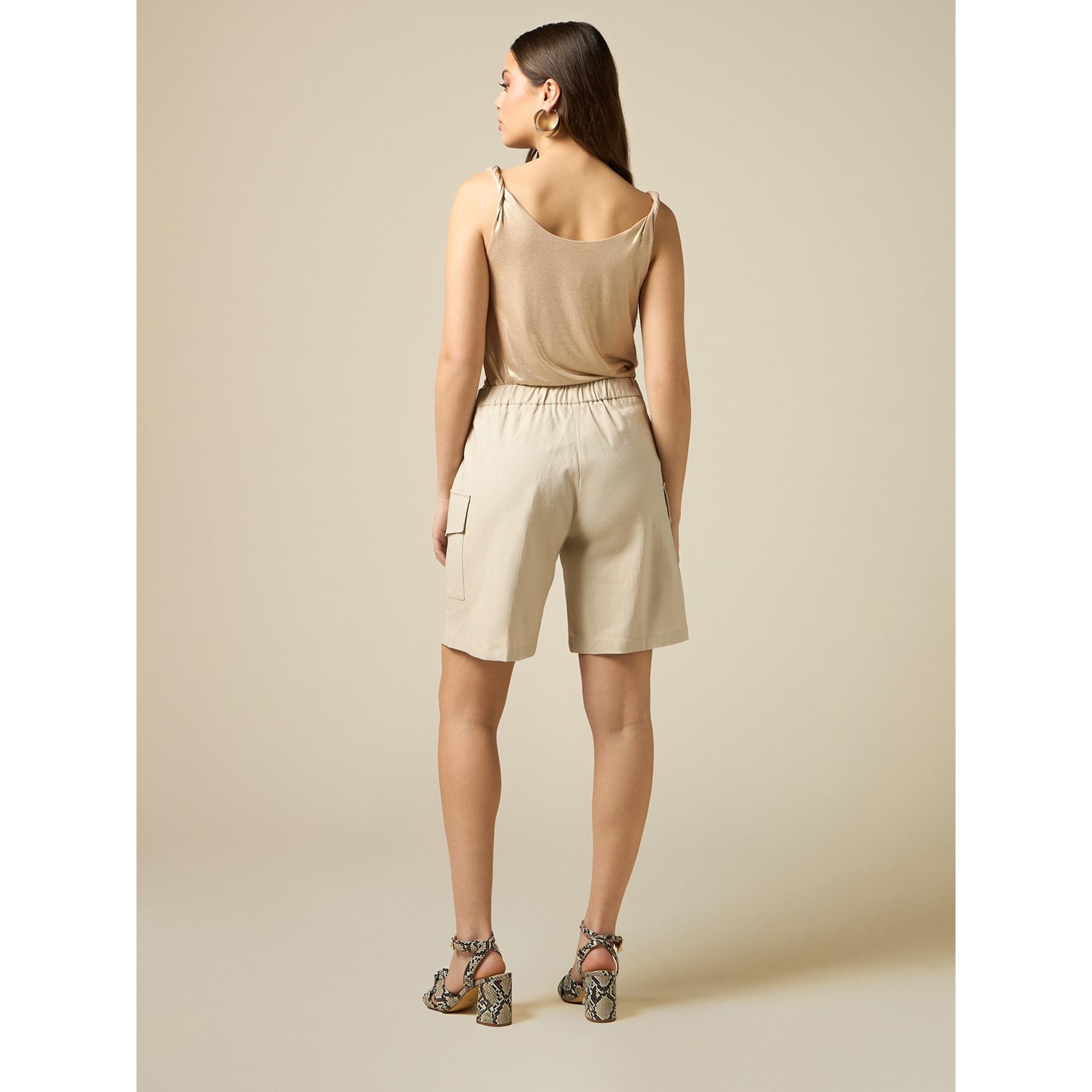 Oltre - Pantalones cortos cargo en mezcla de lino - Beige