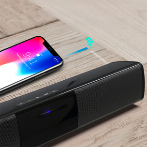 Barra de sonido 2.0 BS-28A. Bluetooth 4.2, entrada USB, auxiliar, Micro SD y radio FM. Batería incorporada de 2000mAh.