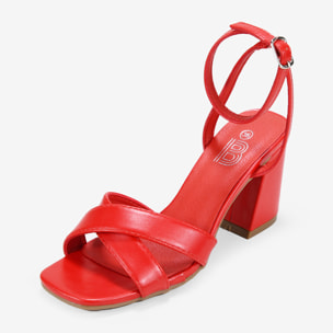 Sandalias de tacón ancho rojas mate