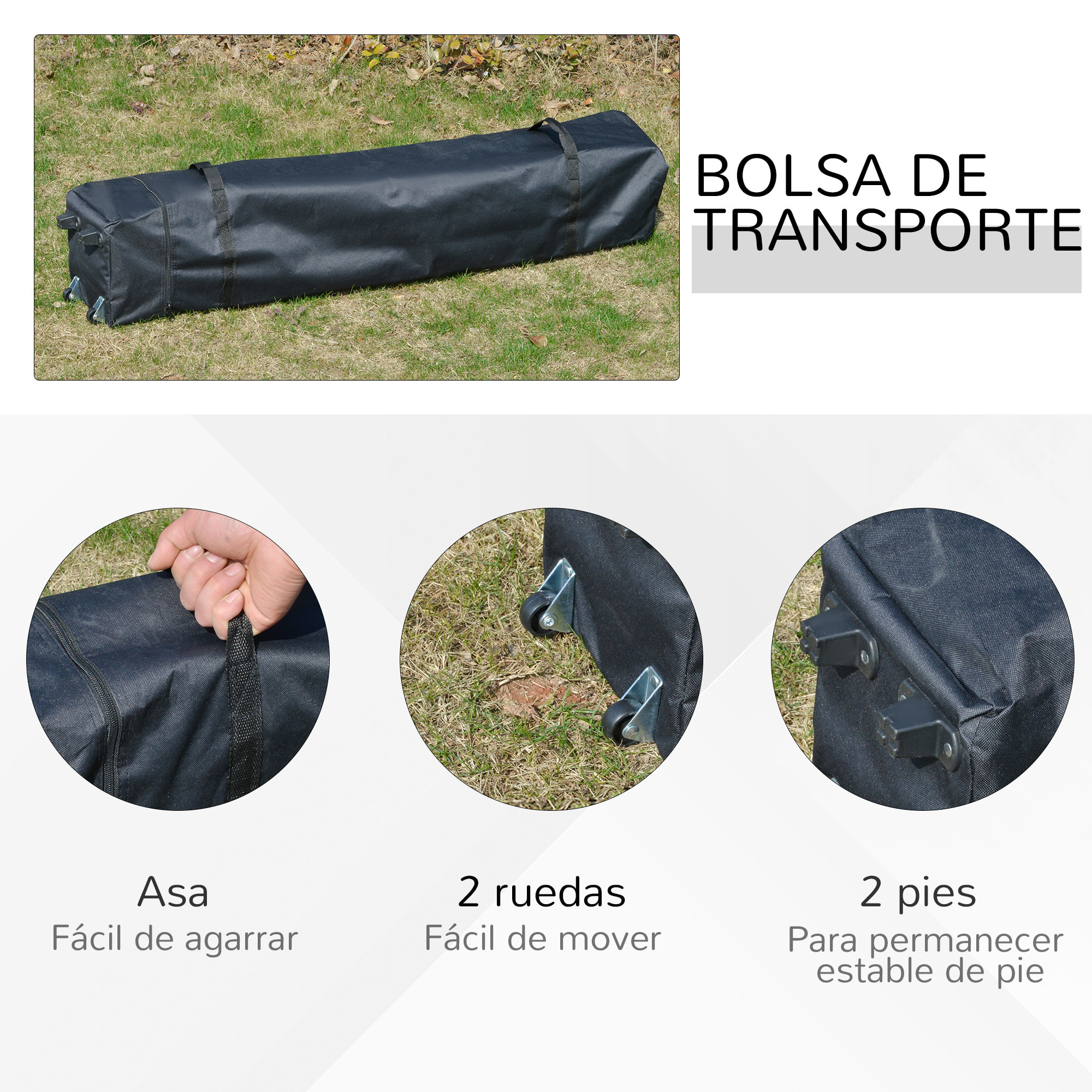 Cenador Plegable 3x3m Jardín con Bolsa de Transporte con Ruedas Camping Blanco