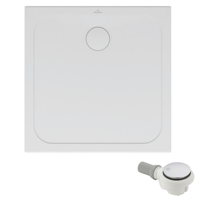 Receveur de douche antidérapant 100 x 100 Lifetime Plus Cerasoft céramique blanc + Bonde chromé