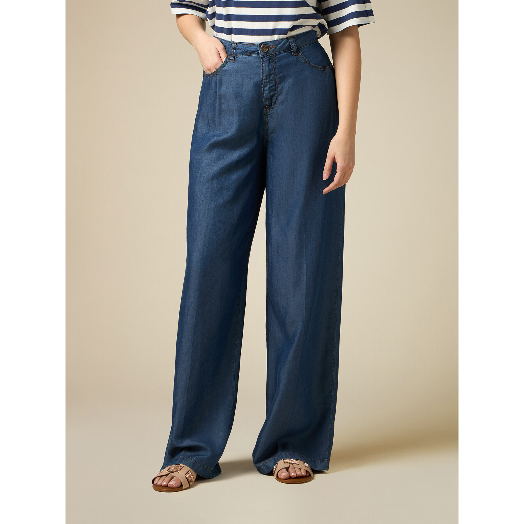 Oltre - Pantaloni wide leg in tencel - Blu