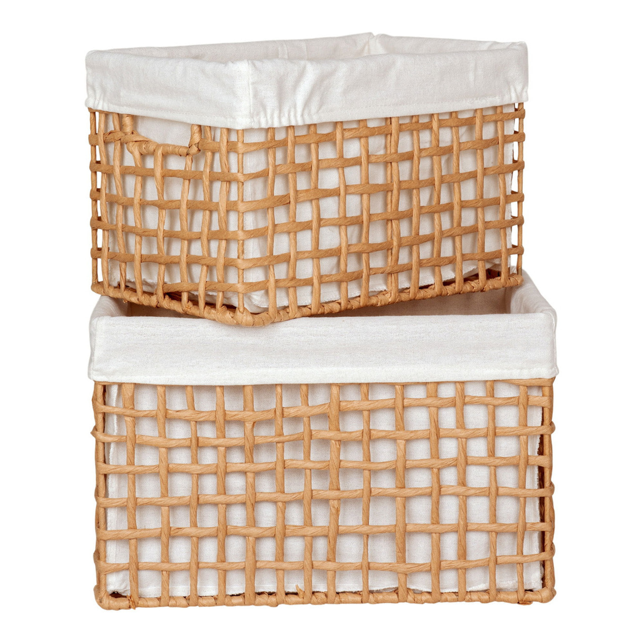 Cestini Bustelo in carta intrecciata naturale con fodera bianca set 2 pezzi