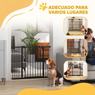 Barrera de Seguridad para Perros Extensible 74-100 cm, para Puertas y Escaleras, Barrera para Perros Medianos, Cierre Automático Montaje a Presión Doble Bloqueo 2 Extensiones 7/14 cm, Negro