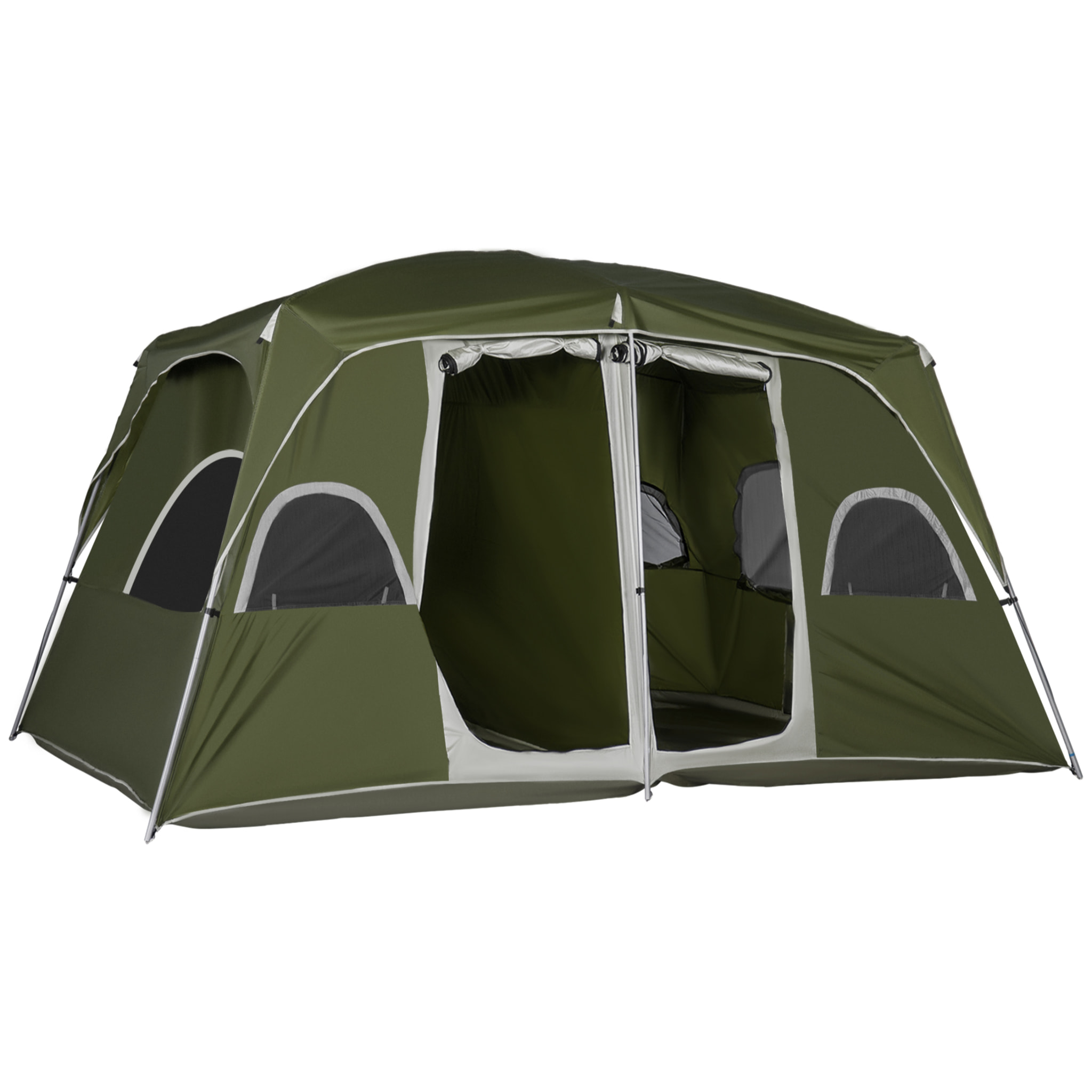 Tienda de Campaña Familiar para 4-8 Personas con 2 Dormitorios Tienda de Camping Grande con 2 Bolsillos y Ventanas con Malla Impermeable 400x275x210 cm Verde