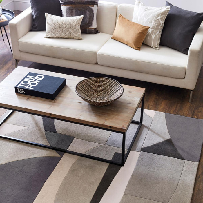 Tapis salon et chambre fait à la main en laine motif géométrique ALDE