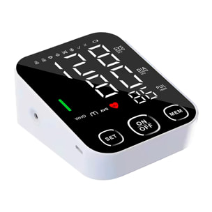 Tensiómetro electrónico S03 de brazo con avisos de voz, 198 registros de mediciones con modo de 2 usuarios.