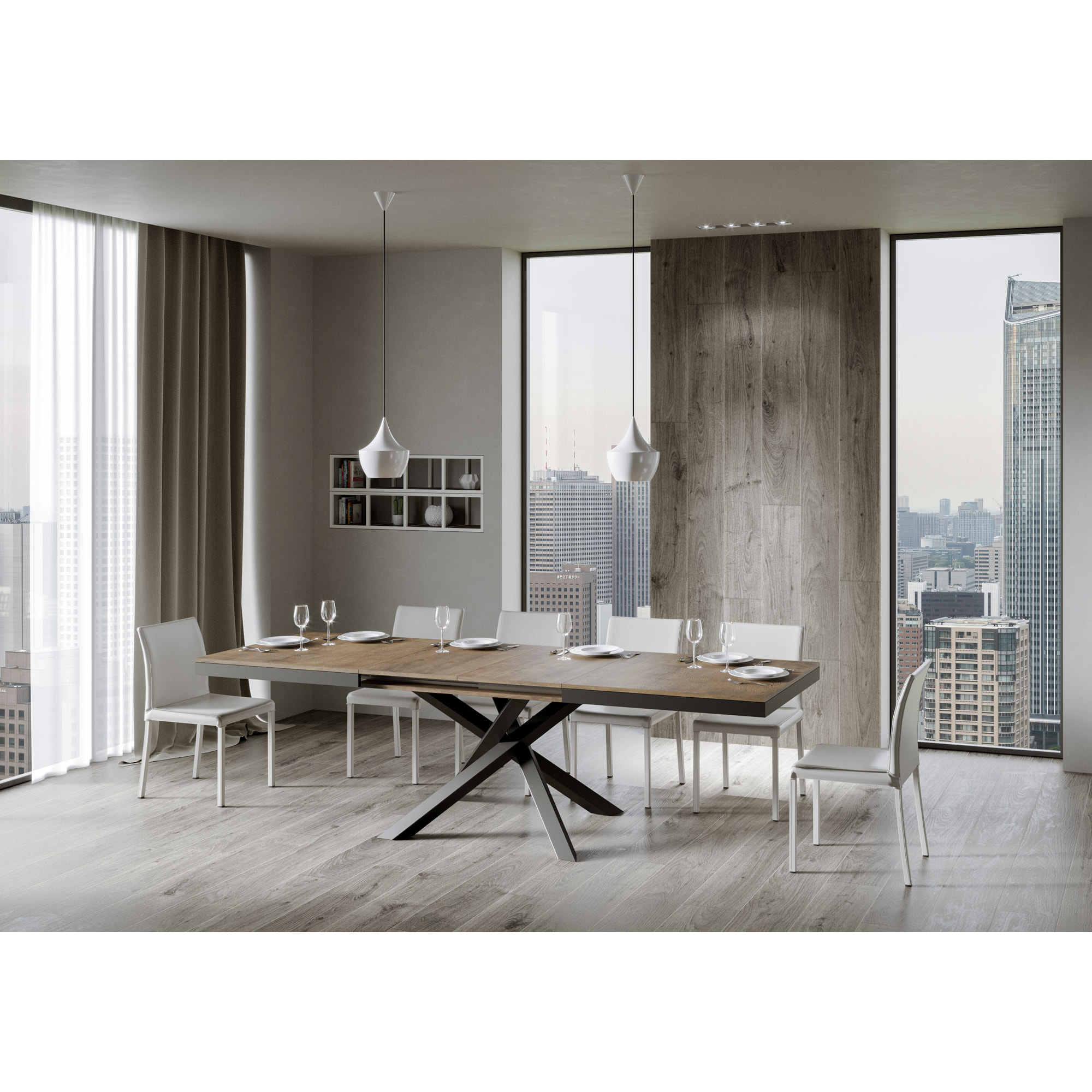 Table extensible 90x160/264 cm Volantis Evolution Noyer cadre Anthracite