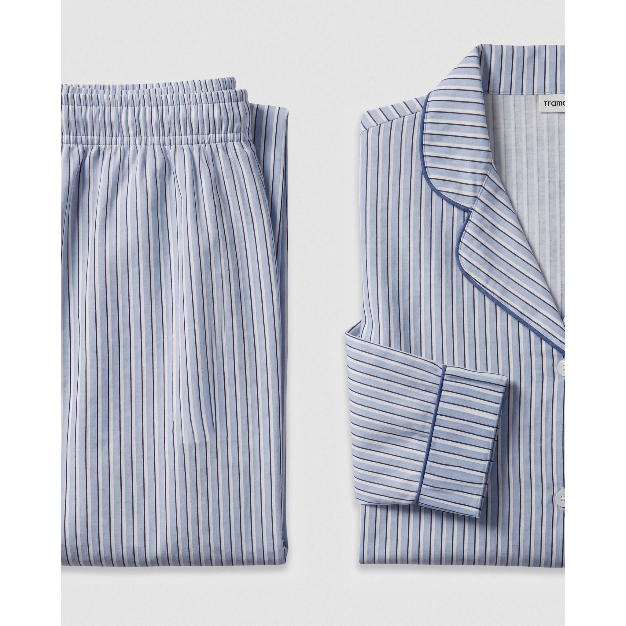 Pijama largo camisero algodón raya hermes azul marino