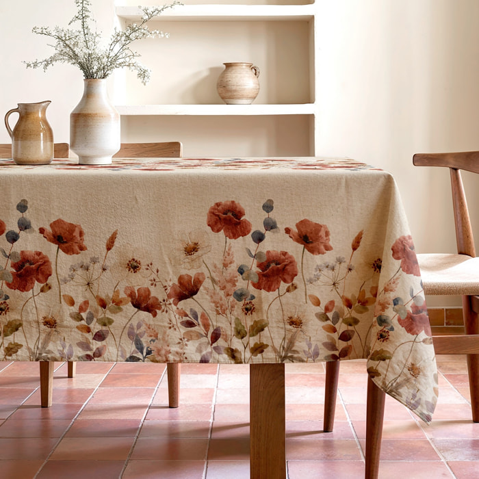 Mantel estampado antimanchas AMAPOLA NATURAL