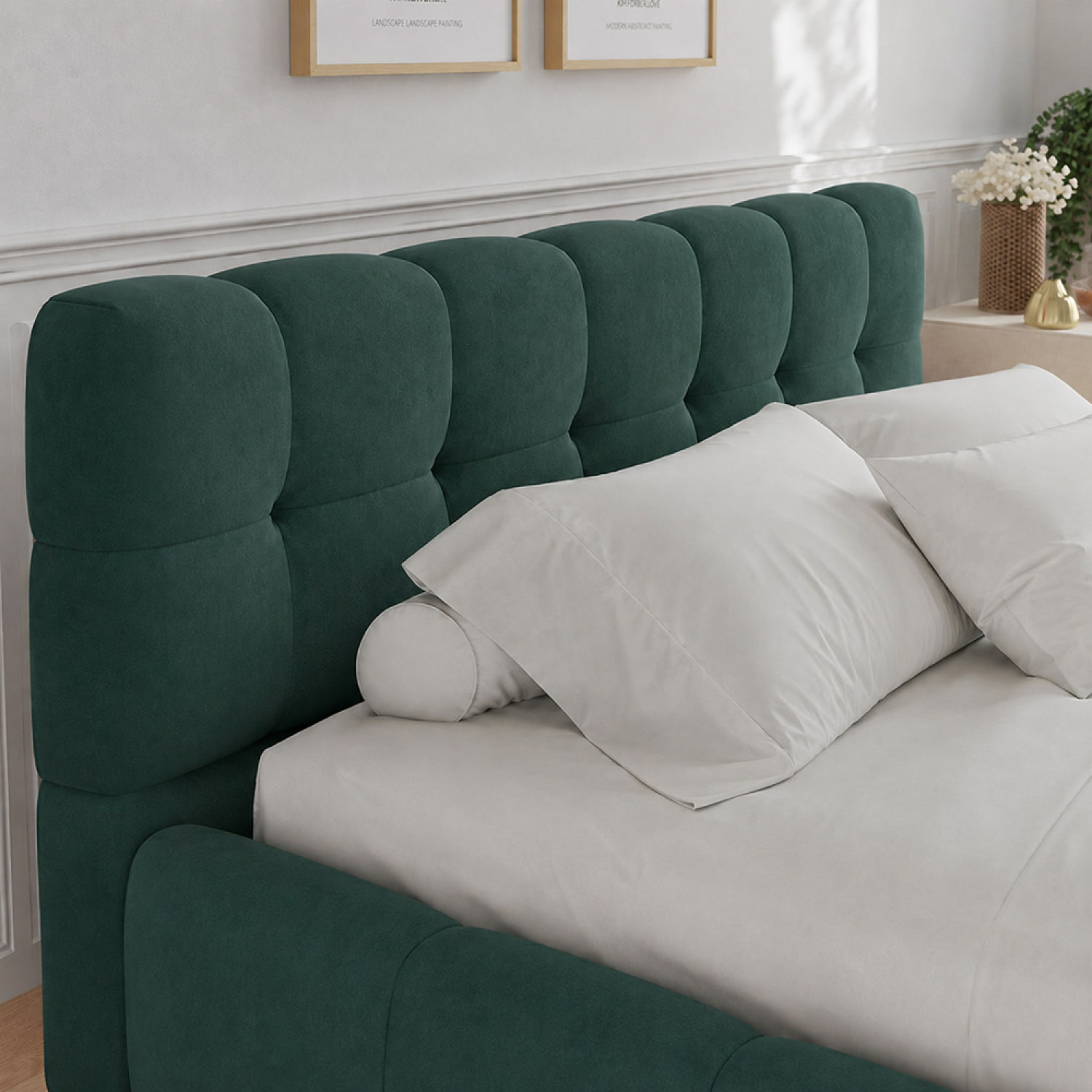 Lit nuage 140x190cm en velours vert PRINCETON