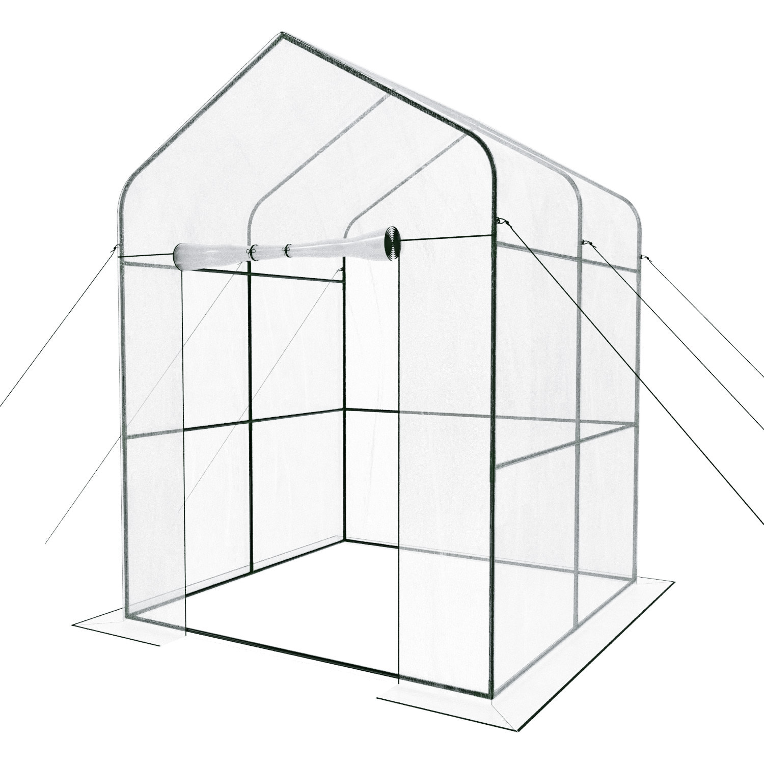 Serra Da Giardino Per Orto Senza Ripiani Telaio In Metallo Casetta In Acciaio Telo Trasparente PVC Porta Avvolgibile Apertura Cerniera 143x143x195 Cm