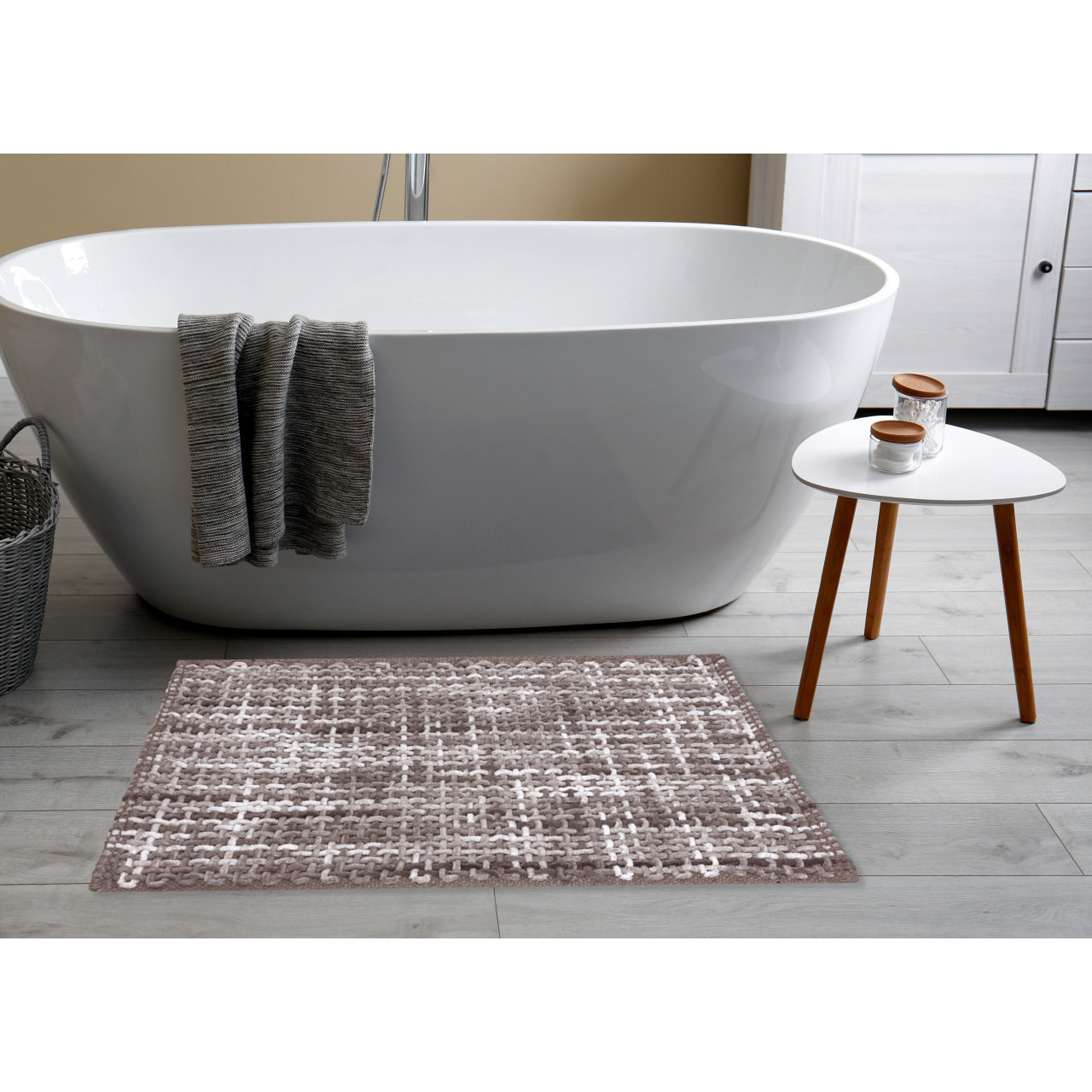 Tappeto Bagno Doccia Antiscivolo Super Assorbente Modello Plot Tortora