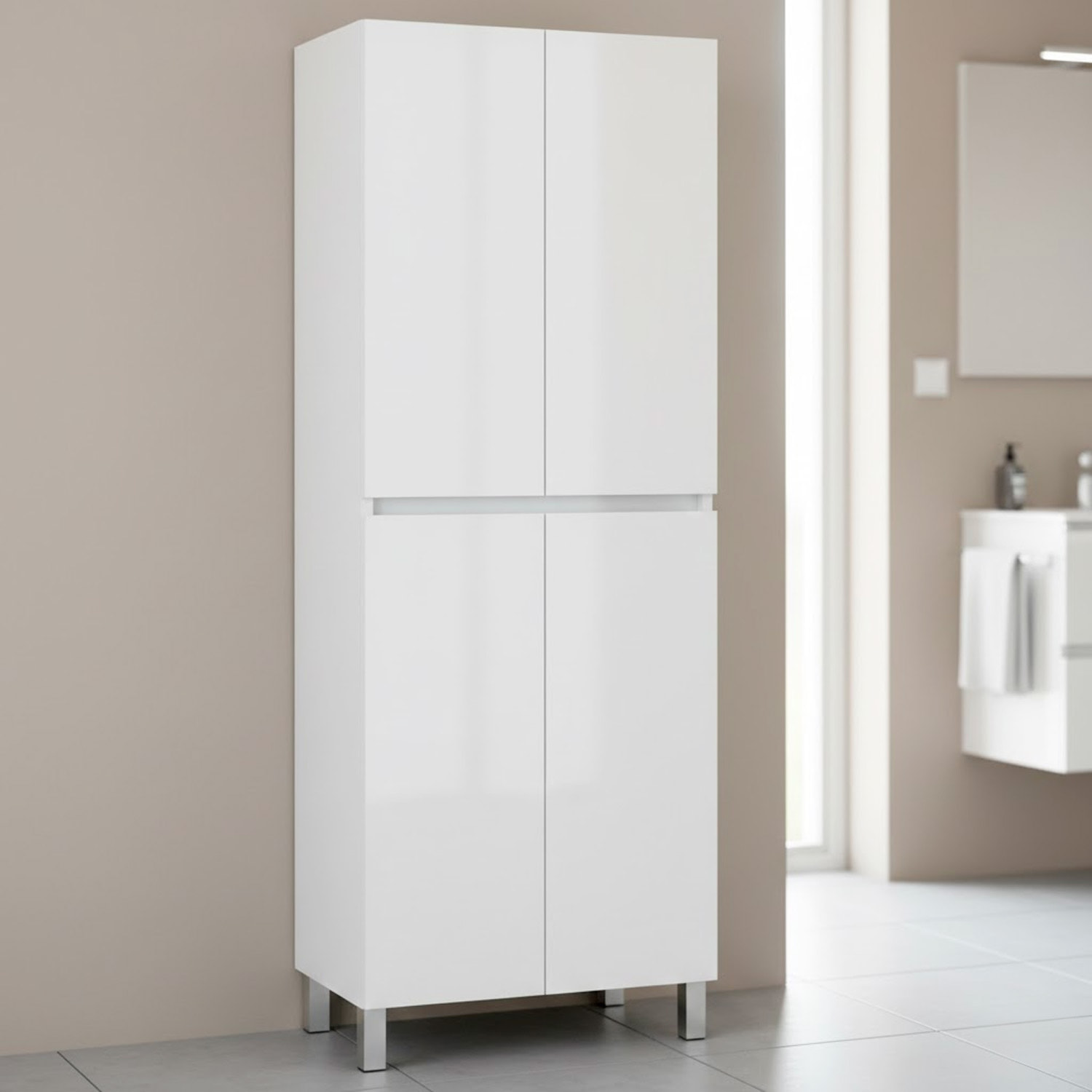 Colonna Bagno 4 Ante Con Ripiani Regolabili Mobile Alto Salvaspazio Design Moderno Bagno Lavanderia Ripostiglio 182 x 60 x 35 Cm Colore Bianco