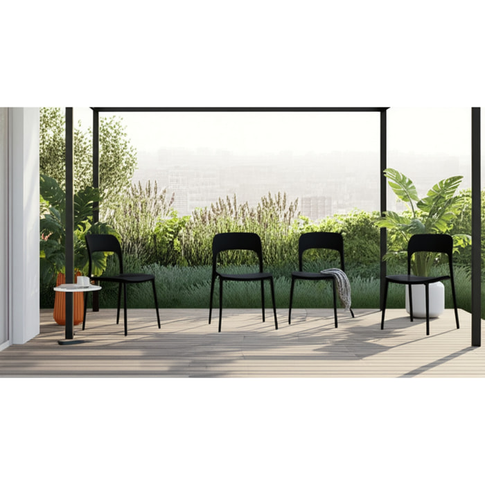Set 4 Sedie Da Giardino In Polipropilene Impilabili Leggere E Resistenti Ideali Per Esterni Terrazze Giardini Bar Dehors Ristoranti Nero