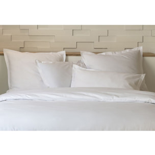 Parure Housse De Couette 3pcs 100 % percale Coton 80fils Uni Blanc