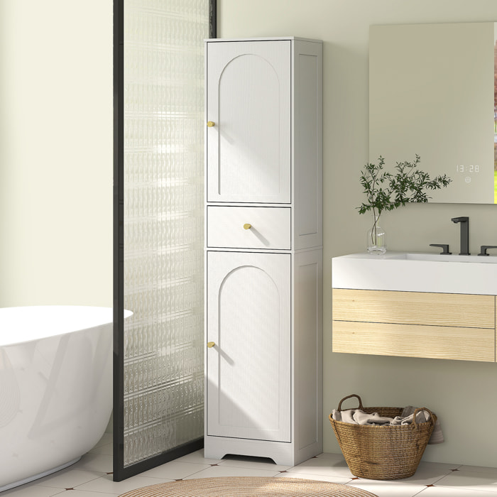 Colonne salle de bain design - 2 portes, 3 étagères, tiroir - dim. 40 x 29,5 x 170 cm - blanc doré