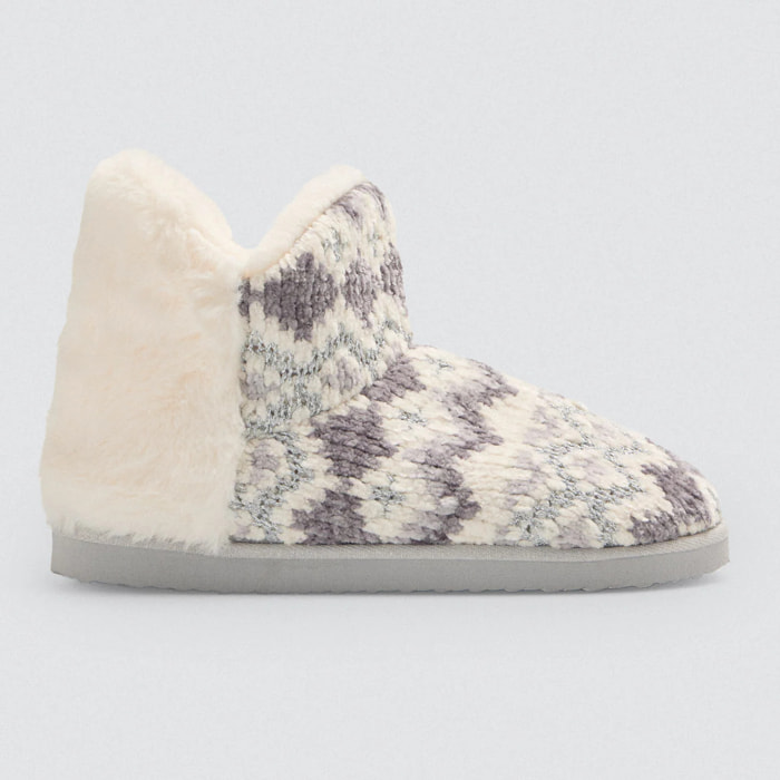 Stivali da casa con dettaglio in pelliccia con stampa etnica