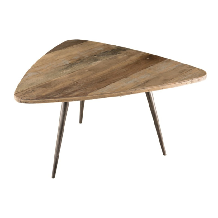 SIXTINE - Table basse bois ovoïde Teck recyclé pieds métal