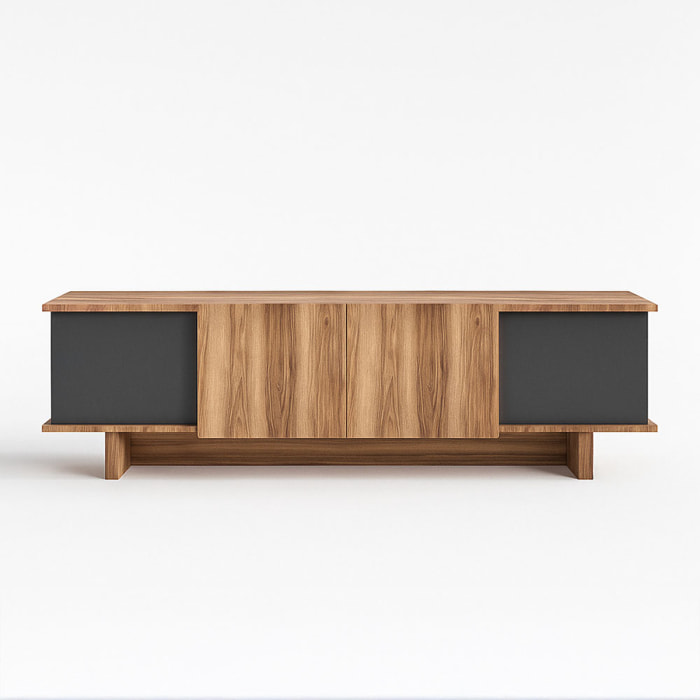 FALLS Meuble TV design avec placards aspect bois et gris anthracite 180cm