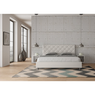 Letto matrimoniale king size con rete imbottito 180x210 similpelle bianco Priya