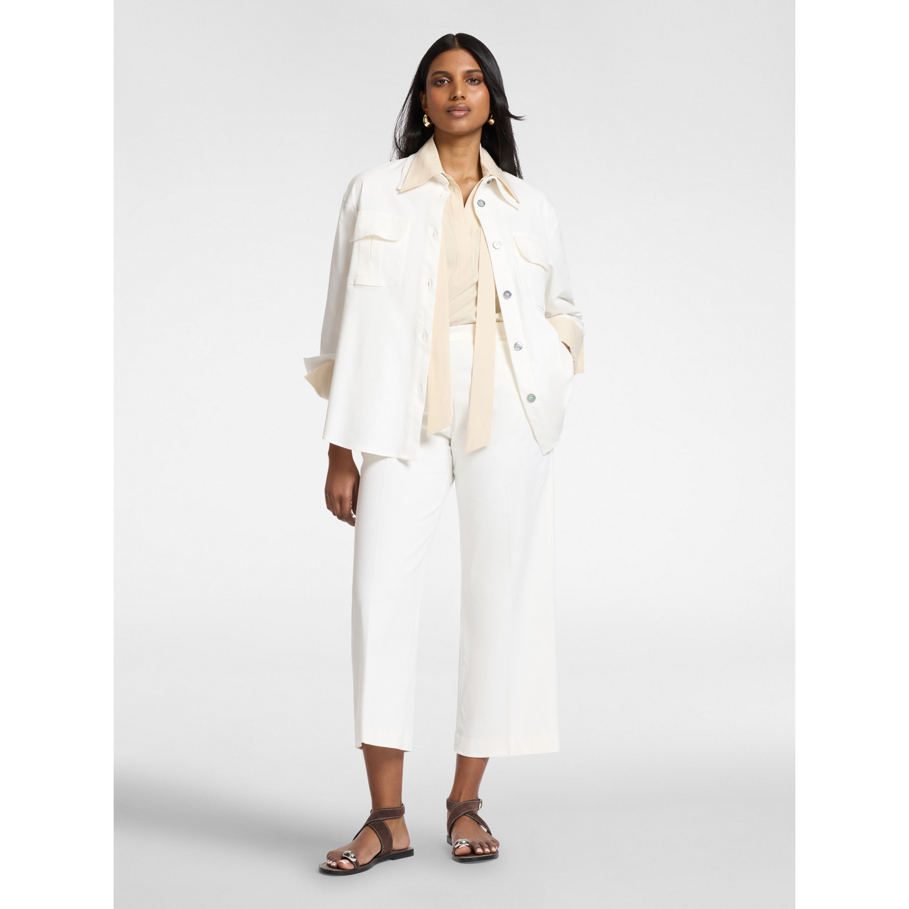 Elena Mirò - Camicia in gabardina con tasche - Bianco