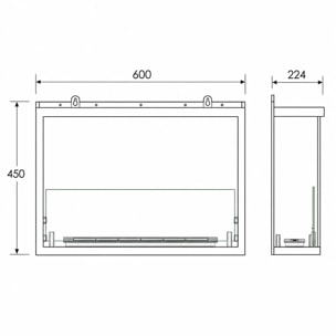 Sutri 60 - Camino a Bioetanolo da Incasso Angolare Sinistro 60x45x22,4 cm con Bruciatore 1,5lt in Acciaio