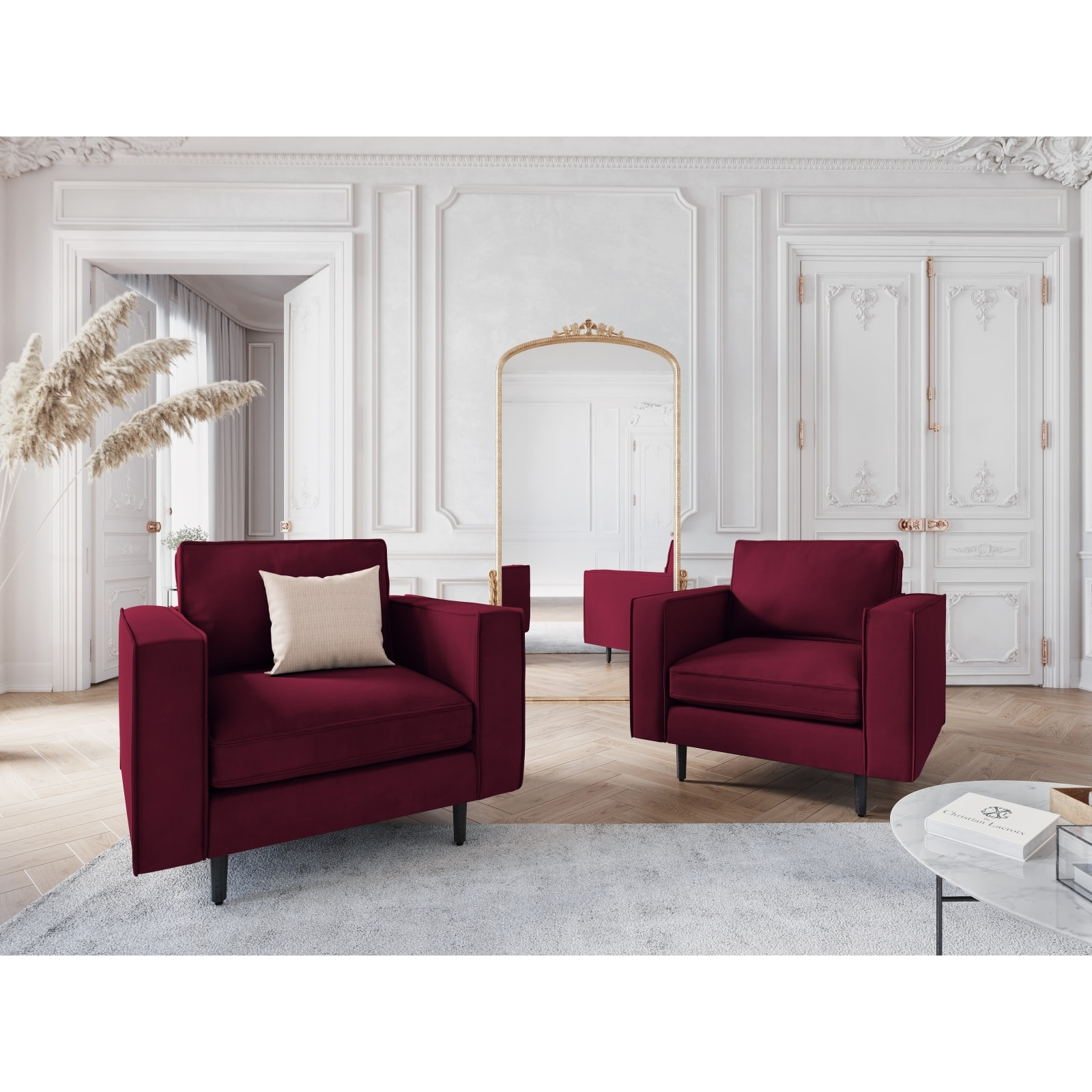 Fauteuil "Alexis" en velours rouge foncé