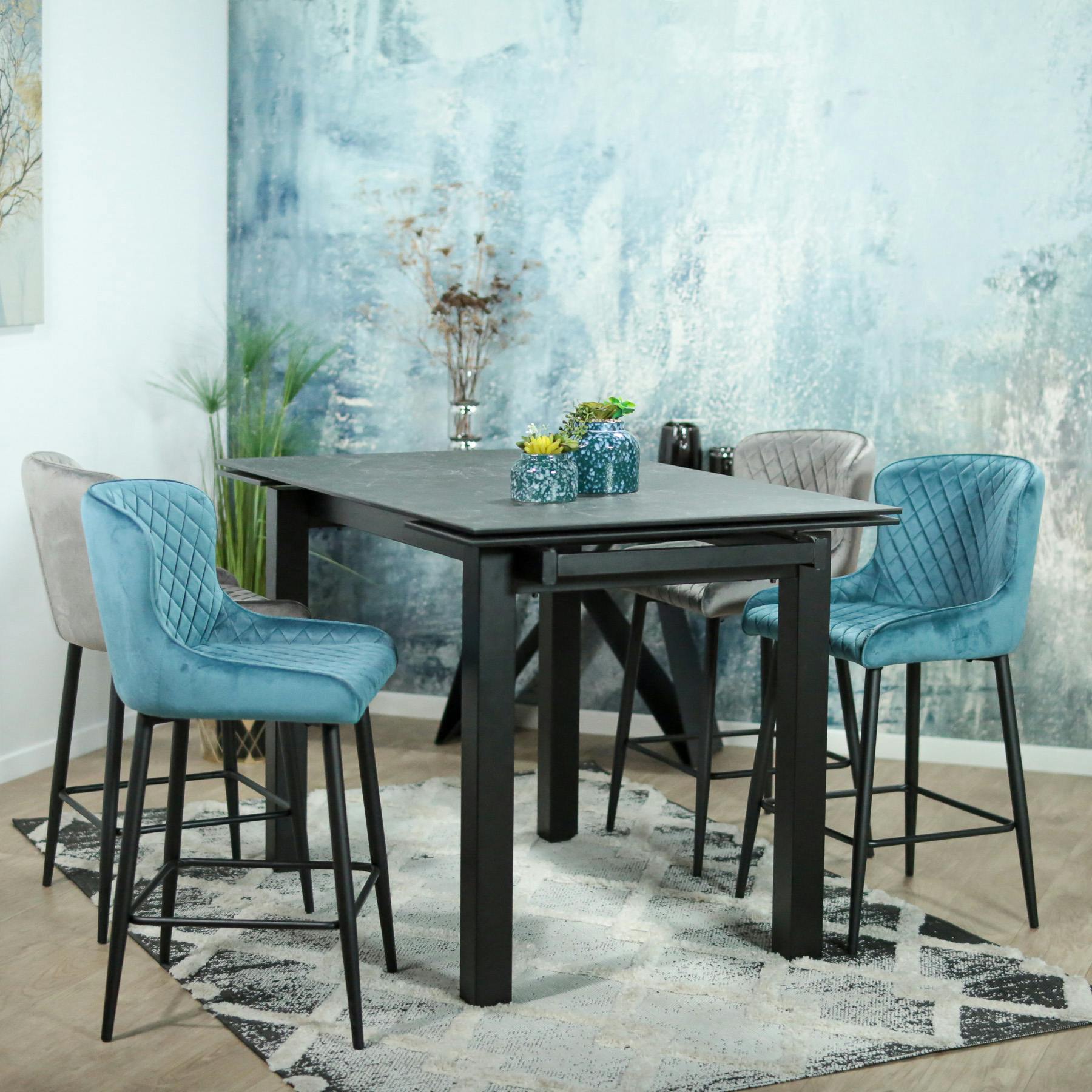 Chaise de bar velours bleu (lot de 2) ARLINGTON