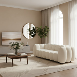 Canapé 3 places coquillage en bouclette blanc L 221 x P 100 x H 76cm - Perla