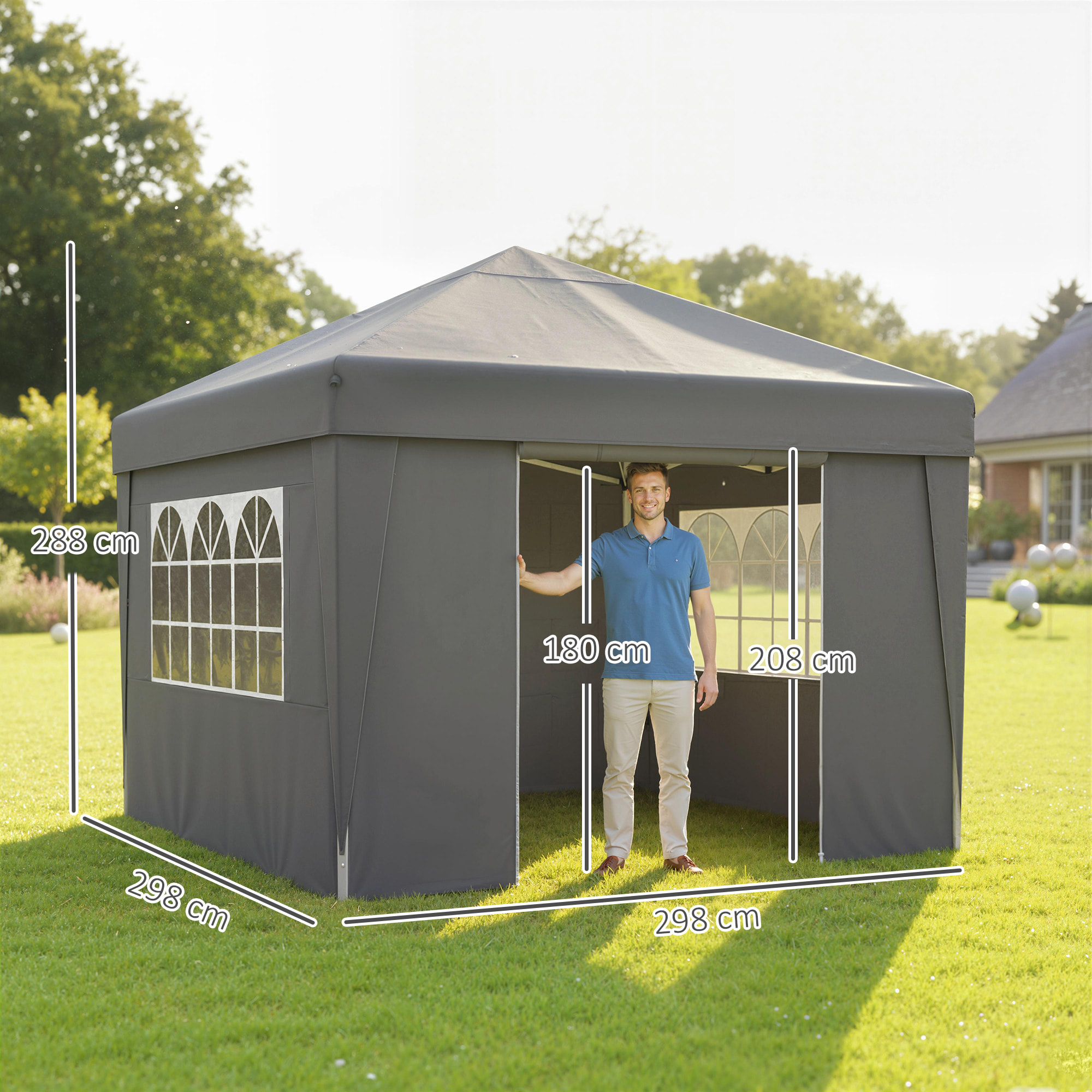 Tonnelle barnum pop-up pliant 2,98L x 2,98l x 2,75H m sacs de lestage et transport inclus anthracite