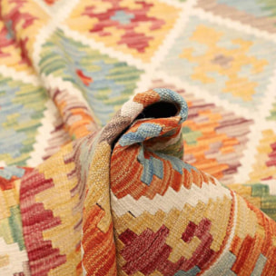 Tapis kilim géométrique, tissé plat en laine, VEZIZE