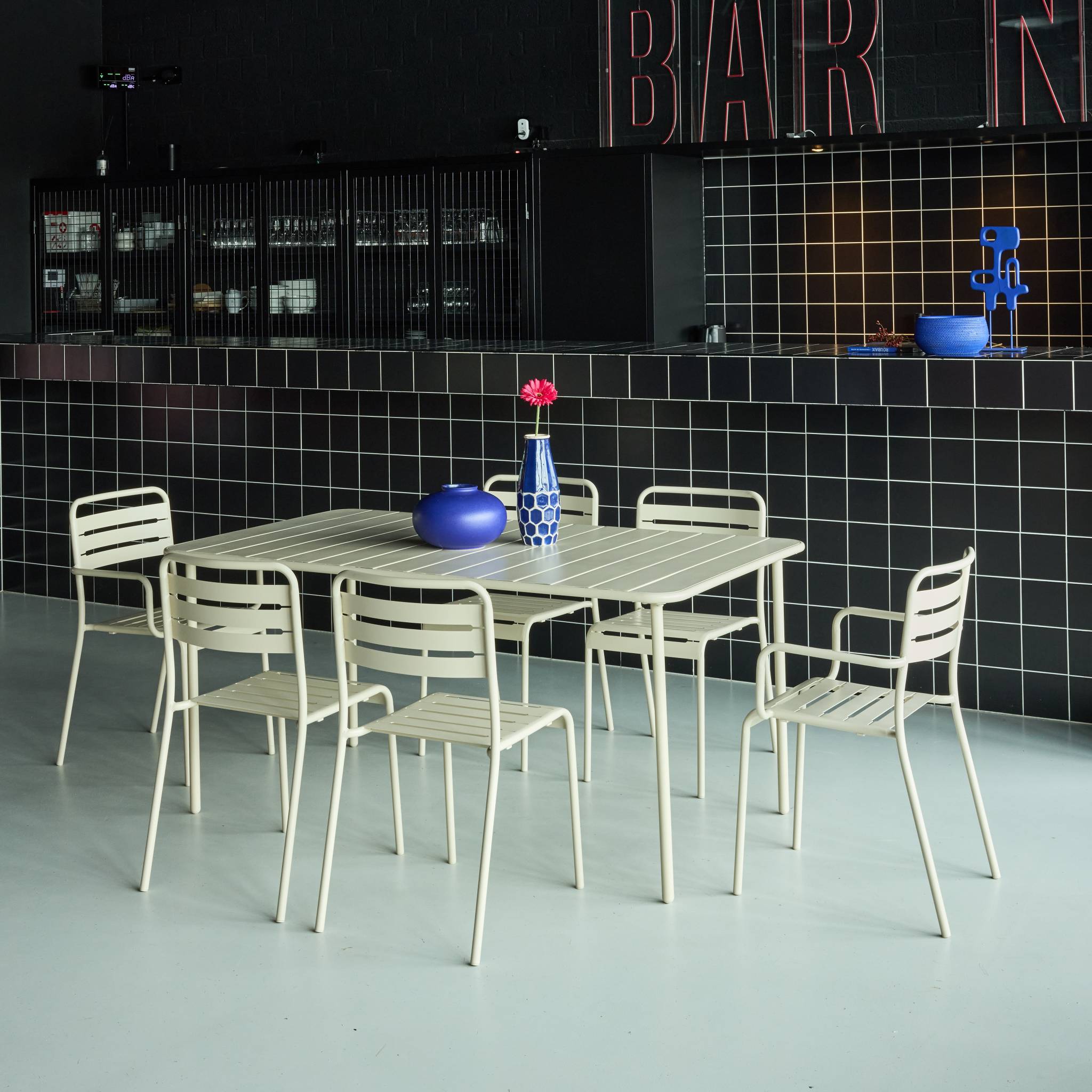 Table de jardin métal + 6 assises AMÉLIA