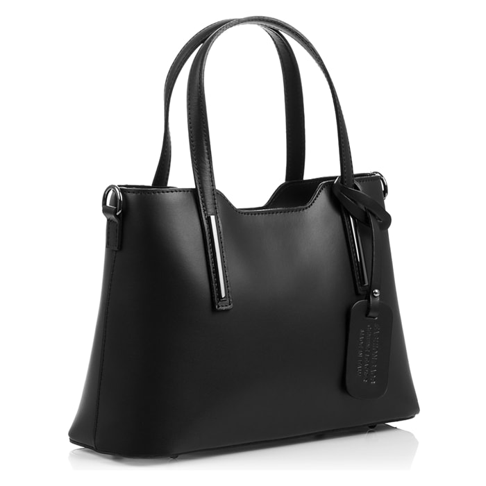 Cannobio Borsa Tote da Donna. Vera Pelle Ruga Made in Italy 31x12x22 Cm. Colore nero