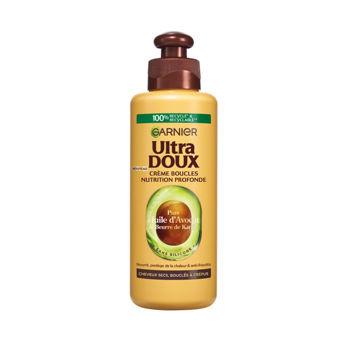 Lot de 6 - Garnier Ultra Doux Pure Huile d'Avocat & Beurre de Karité Crème de Soin 2-en-1 Nutrition Bouclante 200ml - Homme & Fe