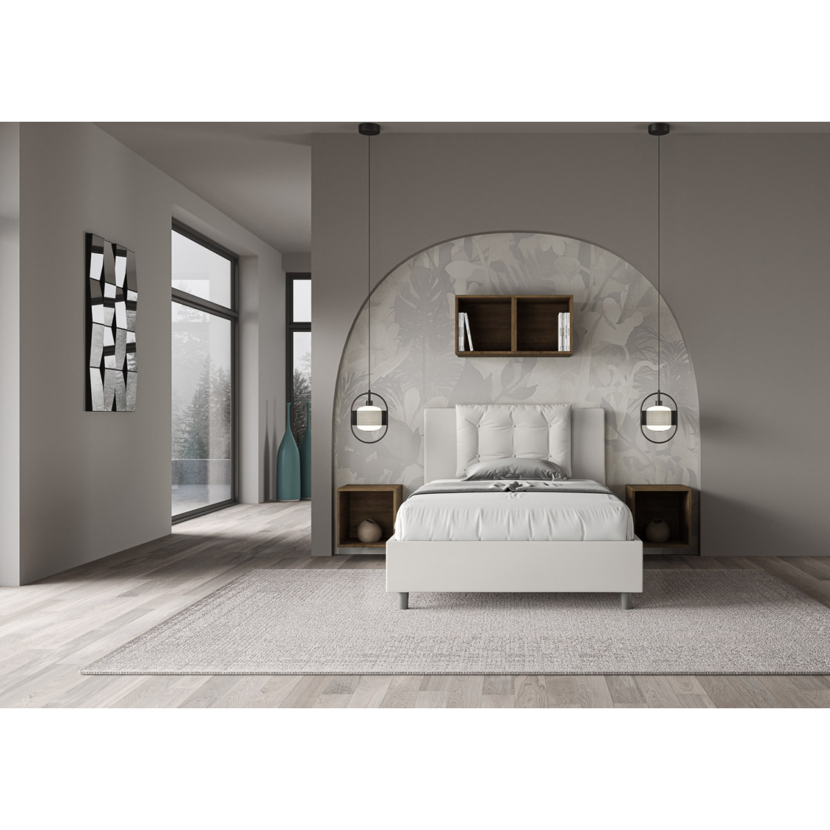 Letto una piazza e mezza contenitore imbottito 120x190 similpelle bianco Annalisa