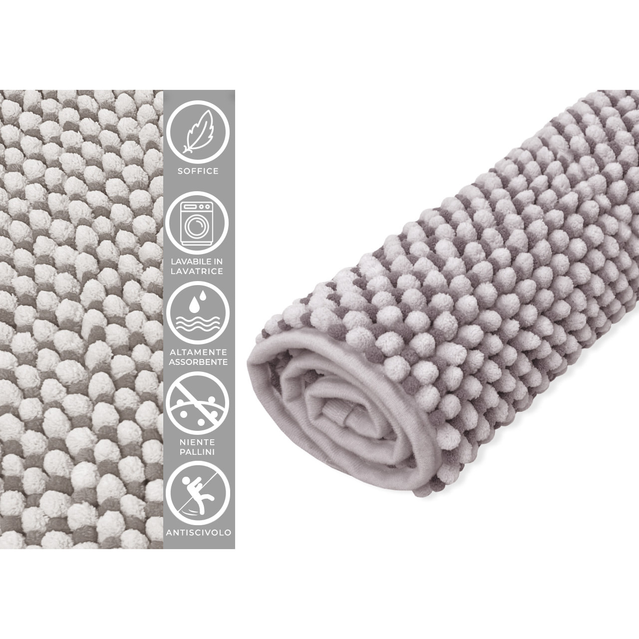 Tappeto Bagno Doccia Antiscivolo Super Assorbente Modello Dots Tortora