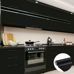 Rouleau adhésif décoratif Vinyle au Mètre - Noir - Sticker Lavable Imperméable Mur Cuisine Meubles